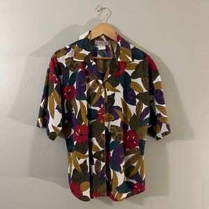 Vintage 80s Cabrais tropical Hawaiian floral camp vacation button-up shirt